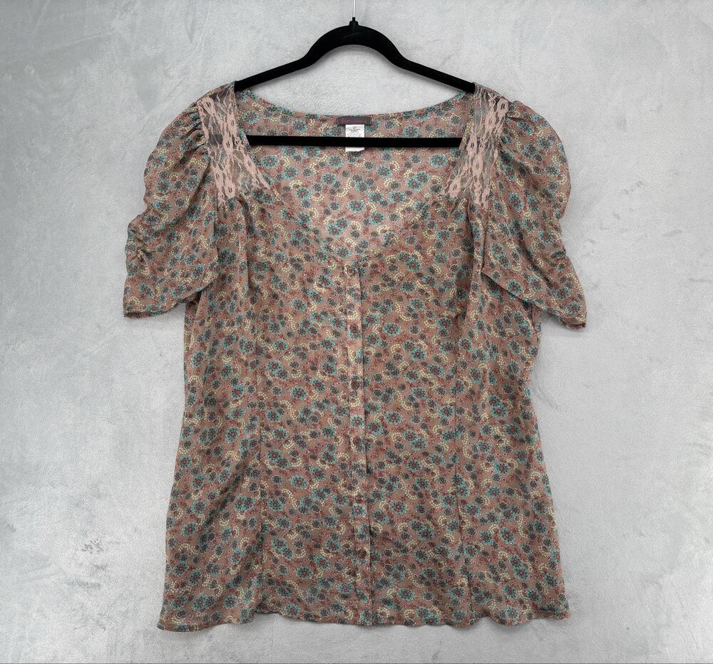 Vtg Y2K 13/16 Blouse Peasant Floral Boho Lace Puff Sleeve Romantic Cottagecore